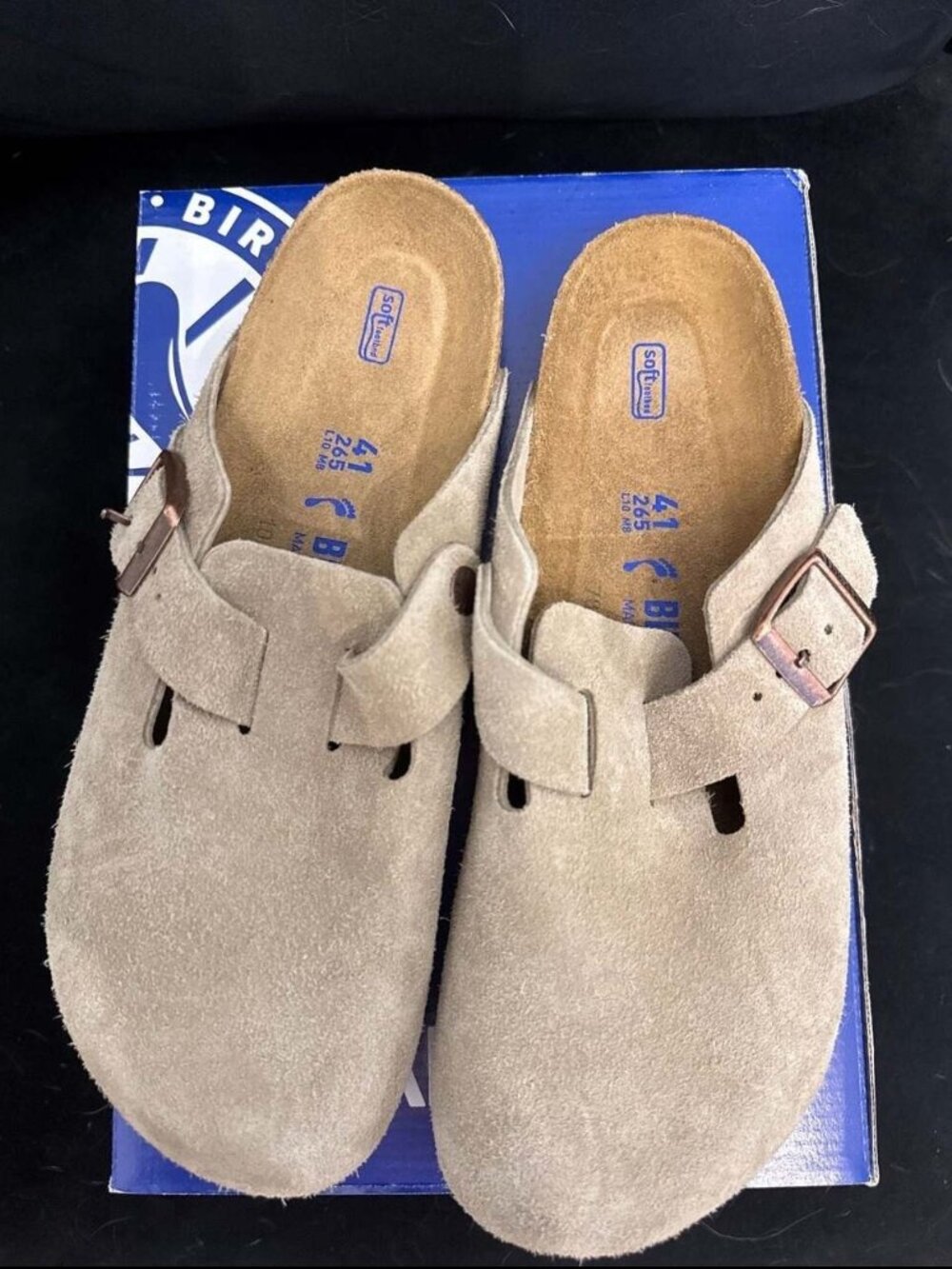 Birkenstock Boston Soft Footbed Suede Clogs in Taupe